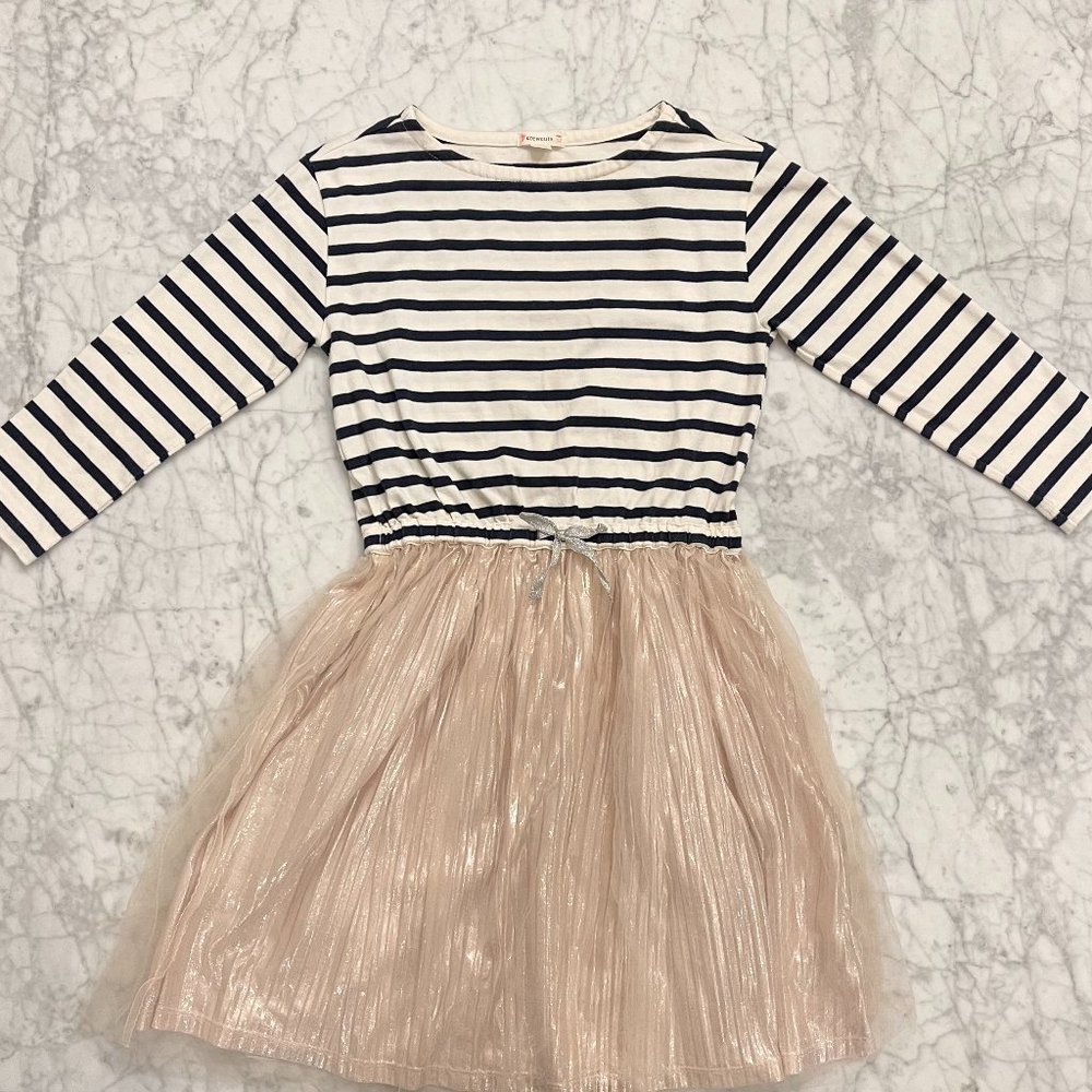 J.Crew Crewcuts Girl's Sweatshirt Stripe and Tulle Shimmer Dress Size 12